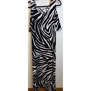 CHICO'S Black White Cold Shoulder Zebra Animal Print Maxi Long Dress Size 3